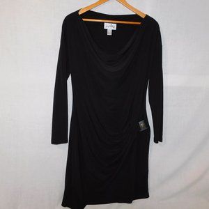 Joseph Ribkoff Classic Womens 12 Black jersey Cowl neck Faux Wrap Dress